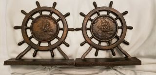 Rare 1927 U.  S.  Frigate Constitution Copper/bronze Book Ends 6 5/8” T.  5 7/8” W