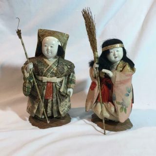 C Early 1900s Antique Japanese Jo & Uba Legend Of Takasago Dolls