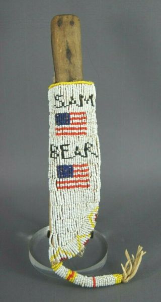 Fine Old Antique /vintage Native American Indian Beadwork Beaded Sheath Sam Bear