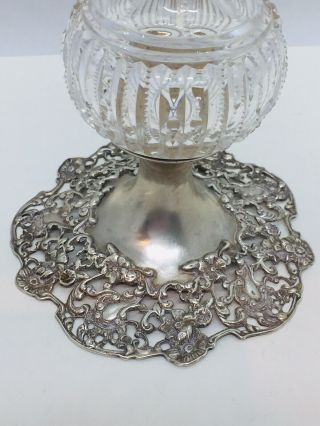 Redlich Antique Aesthetic Sterling Silver Cut Glass Floral Repousse Flower Vase 3