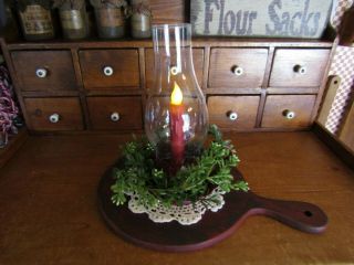 Primitive Farmhouse Round Candle Board With Vintage Candle Lamp/globe/candle