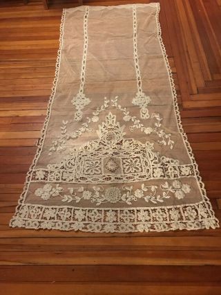 Pristine Large Antique Fine French Lace And Net Panel 1 Of 2 Panels