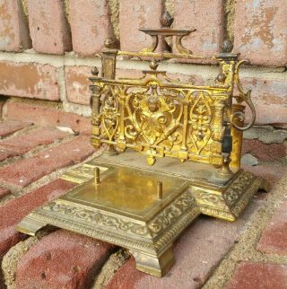 Antique Gold Spelter Art Nouveau Brass Book & Letter Holder Woman Figural 12