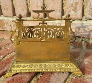 Antique Gold Spelter Art Nouveau Brass Book & Letter Holder Woman Figural 6