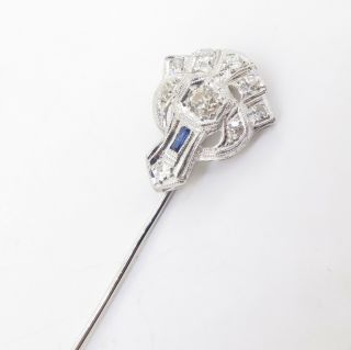 . Antique 18k White Gold Diamond & Sapphire Stick Pin Val $2210