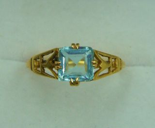 RARE Late C19th Victorian Era 22ct Gold Aquamarine / Blue Zircon Tourmaline Ring 3