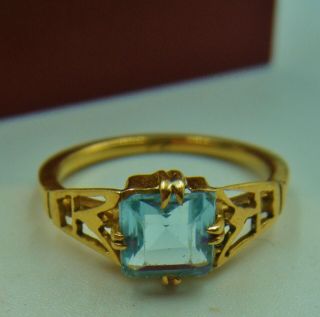 RARE Late C19th Victorian Era 22ct Gold Aquamarine / Blue Zircon Tourmaline Ring 5