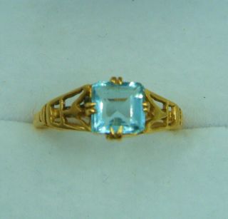 RARE Late C19th Victorian Era 22ct Gold Aquamarine / Blue Zircon Tourmaline Ring 6