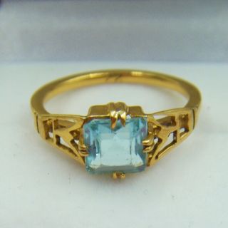 RARE Late C19th Victorian Era 22ct Gold Aquamarine / Blue Zircon Tourmaline Ring 7