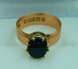 Antique C19th Victorian / Early Edwardian 9ct Rose Gold Black Agate / Onyx Ring
