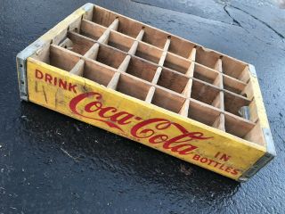Vintage 1960’s Yellow Coke Coca Cola Wood Soda Crate 24 Dividers 4