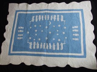 Atq Marie Webster Bedtime Applique Crib Quilt STARS MOON Hand Made Stitched A, 2