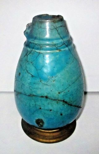 Ancient Egyptian Faience Vessel Turquoise Blue Glazed Pottery Vase Ewer Relic