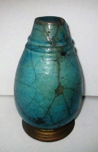 Ancient Egyptian Faience Vessel Turquoise Blue Glazed Pottery Vase Ewer Relic 2