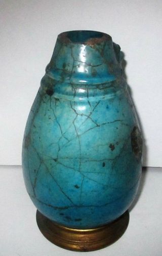 Ancient Egyptian Faience Vessel Turquoise Blue Glazed Pottery Vase Ewer Relic 3