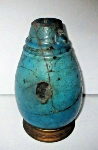 Ancient Egyptian Faience Vessel Turquoise Blue Glazed Pottery Vase Ewer Relic 4