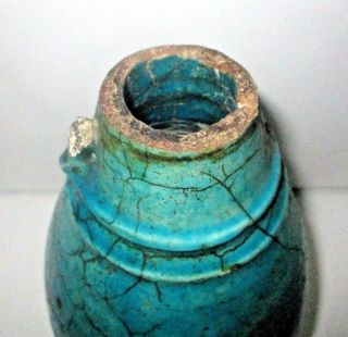 Ancient Egyptian Faience Vessel Turquoise Blue Glazed Pottery Vase Ewer Relic 5