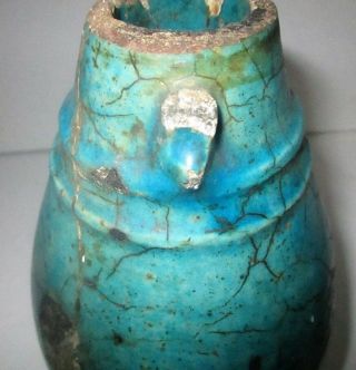 Ancient Egyptian Faience Vessel Turquoise Blue Glazed Pottery Vase Ewer Relic 8