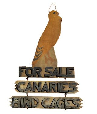 Vintage 1930s Canary Bird Painted Plywood Folk Art Primitive Trade Sign