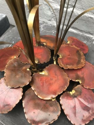 70’s Artisan Brass Copper Metal Cattails & Lilly Pads Sculpture Signed 12.  5”t 7