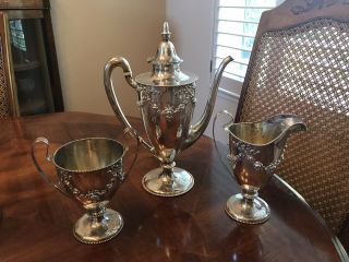 R.  Wallace And Sons Sterling Silver Demitasse Coffee Pot,  Sugar And Creamer Set
