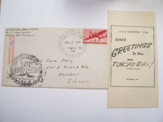 USS Lexington,  CV - 16 First CV IN Tokyo Bay 9 - 6 - 1945 Cover and Greetings Card NR 10