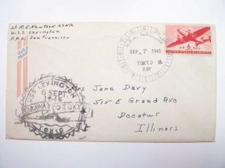 USS Lexington,  CV - 16 First CV IN Tokyo Bay 9 - 6 - 1945 Cover and Greetings Card NR 2