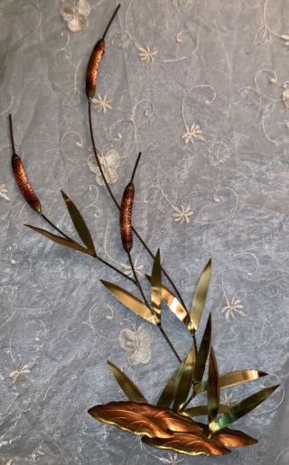 Vintage Brass Copper Kinetic Cattails Leaves Wall Art Sculpture Jere Era Mcm