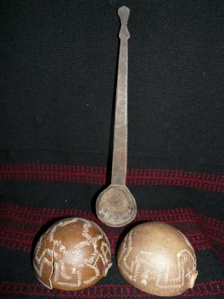 Urarina Peru Amazon Indian Two Gourd Bowls And Spoon