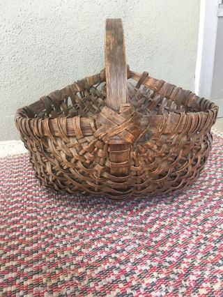 Large Antique American Bentwood Woven Oak Buttocks Splint Basket 19th C As - Found 10