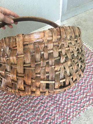 Large Antique American Bentwood Woven Oak Buttocks Splint Basket 19th C As - Found 7