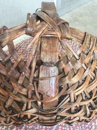 Large Antique American Bentwood Woven Oak Buttocks Splint Basket 19th C As - Found 8