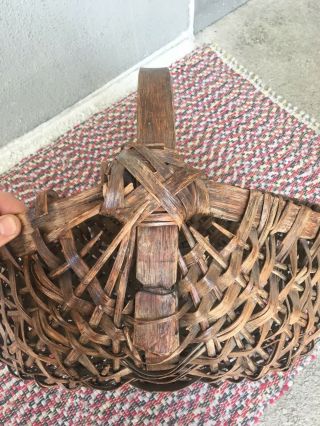 Large Antique American Bentwood Woven Oak Buttocks Splint Basket 19th C As - Found 9