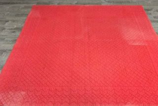 Redwork in Center c 1900s RED Sawtooth Diamond QUILT Vintage Dog Bird 9