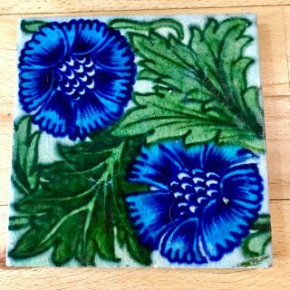 Rare Antique William De Morgan Floral Tile Arts & Crafts Merton Abbey