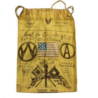 Us Wwi Red Cross Ditty Bag Identified Trench Art Unique Drawings Flag