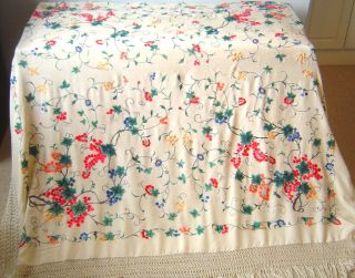 Antique Hand Embroidered Silk Piano Shawl Canton Manton de Manila 2