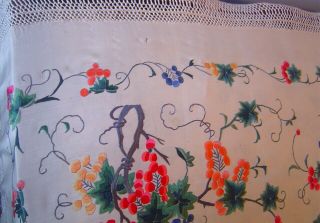Antique Hand Embroidered Silk Piano Shawl Canton Manton de Manila 9