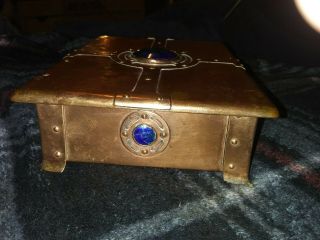 Copper w/enamel antique craft box by A E Jones 3