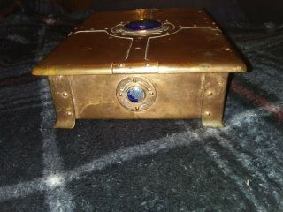 Copper w/enamel antique craft box by A E Jones 4