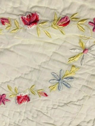 Hand Stitched Floral Double Wedding Ring Cotton Scalloped Edge Quilt 84 