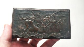 Antique Japanese Meiji Bronze Dragon & Tiger Snuff Box 11