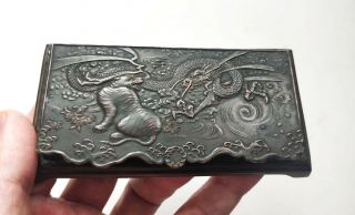 Antique Japanese Meiji Bronze Dragon & Tiger Snuff Box