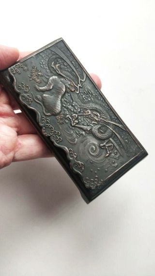 Antique Japanese Meiji Bronze Dragon & Tiger Snuff Box 3