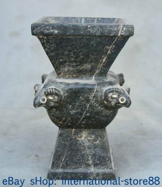6.  8 " Old China Hongshan Culture Old Jade Dynasty Carving 4 Sheep Head Jug Jar