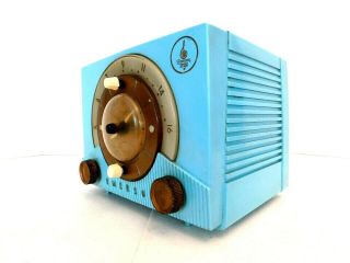 VINTAGE 50s EMERSON EAMES ERA ATOMIC BLUE OLD MID CENTURY ANTIQUE CLOCK RADIO 2