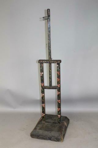 MUSEUM QUALITY 17TH C PILGRIM CENTURY ADJUSTABLE WOODEN RUSH LIGHT IN OLD PAINT 11