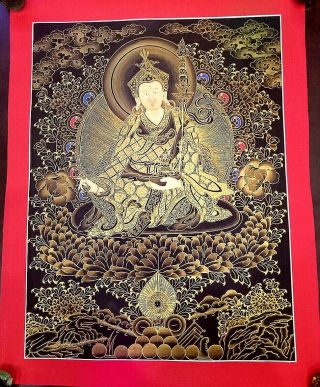 Masterpiece Handpainted Tibetan Padmasambhava Guru Thangka Painting Chinese