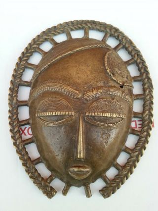 Baule Bronze Sun Moon Mask,  Baule Mask,  Figure,  Akan,  Baule Gold Weight,  5.  5 " X 4.  5 "