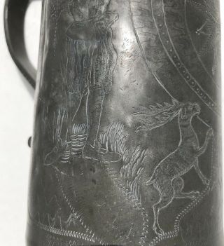 Antique 18th Century Armorial German 34cm Tankard Beer Stein Finely Engraved 10